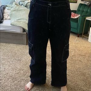 Hollister Baggy Jeans Dark Blue White Stitch Cargo Denim